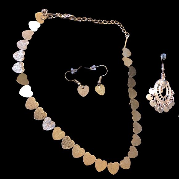 Set of 3 Rose Goldtone Necklace & Earrings, Heart Necklace & Earrings, & Dangles - Picture 4 of 10